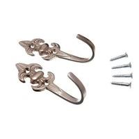 Curtain Tie Hold Back Hooks 80MM Fleur De Lys Matt Chrome + Screws ( 8 pairs )