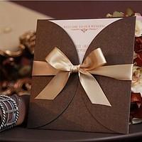Custom Brown Pocket Wedding Bridal Shower Invitations Card With Ribbon Bow and Envelope Birthday Cards E055