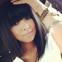 cute bob style 12inch natural color natural straight bangs human hair  ...