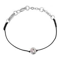 Cubic Zirconia Delicate Cotton Bracelet, Silver/Black