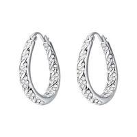 Cubic Zirconia Oval Shaped Creole Earrings, Silver