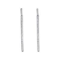 cubic zirconia long tubular steel earrings silver