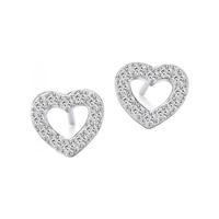 Cubic Zirconia Heart Earrings, Silver