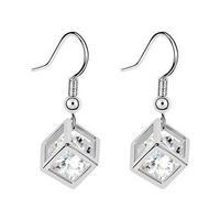 Cubic Zirconia Dice Crystal Earrings, Silver