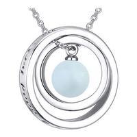 Cubic Zirconia Double Ring Pearl Pendant Necklace, Silver/Baby Blue
