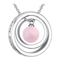 Cubic Zirconia Double Ring Pearl Pendant Necklace, Silver/Pink