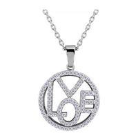 Cubic Zirconia Love Pendant Necklace, Silver