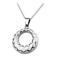 Cubic Zirconia Ring Shaped Ceramic Pendant Necklace, Silver