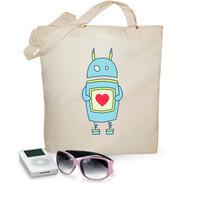 cute heart holding cartoon robot