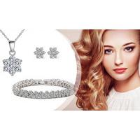 Cubic Zirconia Gold Plated Cluster Tri Set