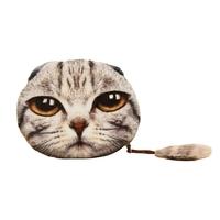 Cute Fashion Women Coin Purse Cat Animal Head Print Tail Mini Wallet Zipper Closure Small Clutch Bag