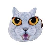 Cute Fashion Women Coin Purse Cat Animal Head Print Zipper Closure Mini Wallet Small Clutch Bag