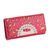 Cute PU Leather Bow Embellished Dandelion Print Long Wallet for Women