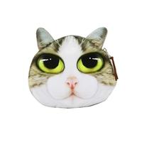 Cute Fashion Women Coin Purse Cat Animal Head Print Zipper Closure Mini Wallet Small Clutch Bag