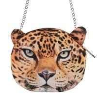 Cute Fashion Women Chain Bag Animal Print Zipper Closure Removable Metal Strap Small Clutch Bag