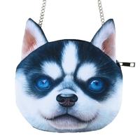 Cute Fashion Women Crossbody Bag Dog Face Head Animal Print Zipper Closure Small Shoulder Chain Bag Handbag