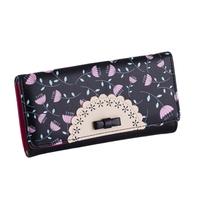 Cute PU Leather Bow Embellished Dandelion Print Long Wallet for Women