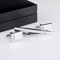 Cufflinks And Tie Clip Silver Metal Jewelry Stripe Cuff Links With Gift Box (1 Set)