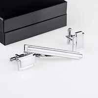 Cufflinks And Tie Clips Sets For Groomsmen Silver Metal Men\'s Accessories With Gift Box (1 Set)