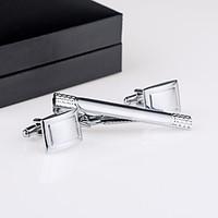 cufflinks and tie clip sets for groomsmen silver metal rectangular shi ...