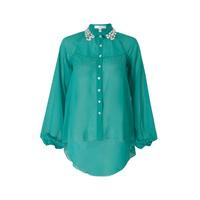 Cut Out Jewel Embellished Chiffon Top