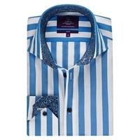 Curtis Blue & White Wide Stripe Slim Fit Men\'s Shirt - High Collar