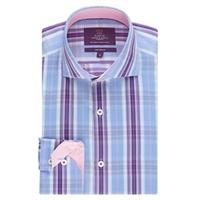 Curtis Blue & Purple Check Slim Fit Men\'s Shirt - High Collar