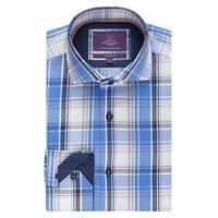 Curtis Blue & Navy Medium Check Slim Fit Men\'s Shirt - High Collar