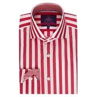 Curtis Red & White Wide Stripe Slim Fit Men\'s Shirt - High Collar