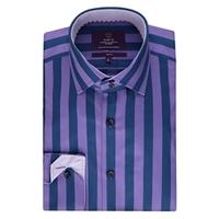 Curtis Navy & Purple Wide Stripe Slim Fit Men\'s Shirt - Single Cuff