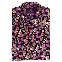 Curtis Navy & Pink Floral Slim Fit Men\'s Shirt - Single Cuff