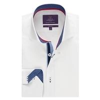 Curtis White Poplin Slim Fit Shirt with Contrast Detail -High Collar