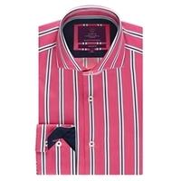 Curtis Pink & Navy Multi Stripe Slim Fit Men\'s Shirt - High Collar