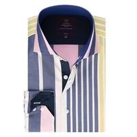 Curtis Navy & Pink Multi Stripe Slim Fit Men\'s Shirt - High Collar