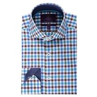 curtis blue brown medium check slim fit mens shirt high collar