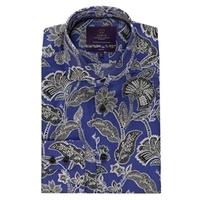 Curtis Purple & Black Floral Slim Fit Men\'s Shirt - High Collar