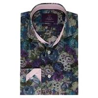 Curtis Green & Purple Floral Slim Fit Men\'s Shirt - High Collar