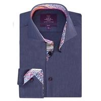 curtis navy slim fit shirt with contrast detail high collar