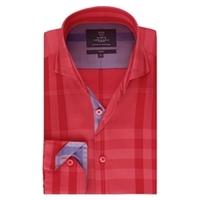 Curtis Red Self Check Slim Fit Shirt With Contrast Detail - High Collar