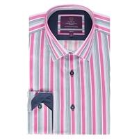 Curtis Pink & Navy Multi Stripe Slim Fit Shirt