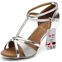 Customizable Women\'s Dance Shoes Latin Satin/Leatherette/Sparkling Glitter Customized Heel Black/Brown/Silver/Gold