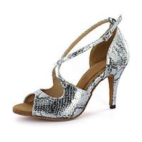 customizable womens dance shoes latin leatherette chunky heel silvergo ...