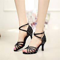 Customizable Women\'s Dance Shoes Latin Satin Stiletto Heel Black/Gold