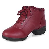 Customizable Women\'s Dance Shoes Dance for Sneakers/Modern Leather fabric/ Breathable Fashion Red color lace-up