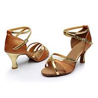 Customizable Women\'s Latin Satin Leatherette Sandals Indoor Customized Heel Brown