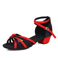 Customizable Girl\'s Latin Satin Heels Practice Low Heel Black/Red 1\