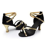 Customizable Women\'s Latin Satin Leatherette Sandals Indoor Customized Heel Black