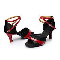 Customizable Women\'s Latin Satin Leatherette Sandals Indoor Customized Heel Black/Red