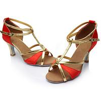 customizable womens latin satin sandals indoor customized heel red