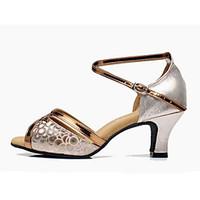 customizable womens latin pu heels indoor buckle low heel brown silver ...